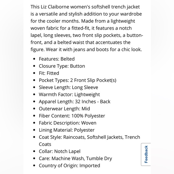 Liz Claiborne Women’s Belted Lightweight Softshell Trench Jacket - Picture 8 of 9